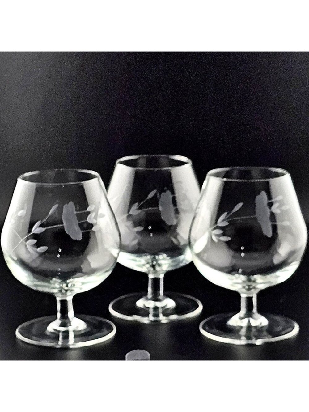 4 Princess House Heritage Brandy Glasses 4.5" snifters crystal etched 80s